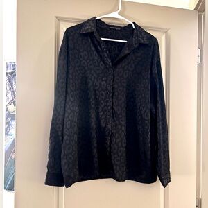 Leopard Print Black Satin button down